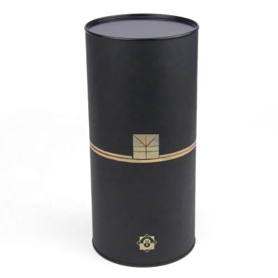 China Handmade Wholesale Black Cardboard Cylinder Shape WATER-DE-VIE FINE WHISKEY Paper Tube Red Wine Packaging Box for sale