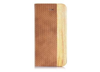 China Met de hand gemaakt Echt Leer en Gestreept Houten Foliogeval voor iPhone 5/5s Beschermend Shell Te koop