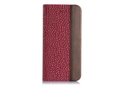 China Red Elegant iPhone 5 Leather Wallet Flip Case with Real Wood , Stand Leather Phone Cases for sale