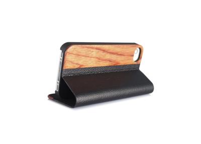 China Cool Book Style Flip Black Genuine Leather Mobile Phone Cases With Stand for iPhone 5S for sale