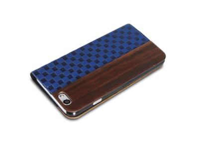 China Dark Dois De Wood and Blue PU Leather iPhone 6 Phone Cases , Mobile Phone Flip Case for sale