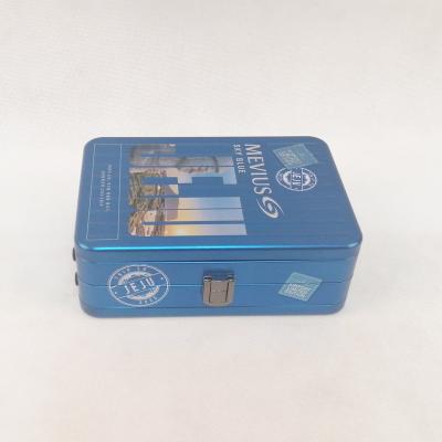 China Custom Mini Blue Suitcase Shape Tin Box Food Storage Suitcase Tin Container for sale