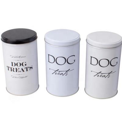 China Large Volume Recyclable Cat Or Dog Treat Food Boxes Round Pet Food Storage Tin Can OEM Customized Size for sale