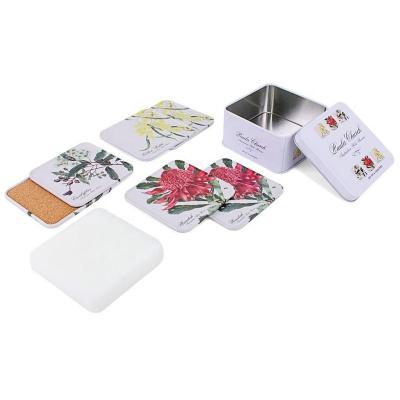 China Custom Printing Square Metal Tea Coaster Set For Tea Cup Mat Souvenir Set Promotion Tin Products for sale