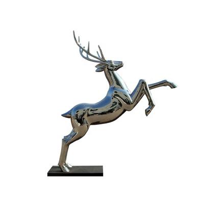 China Wholesale Modern Durable Abstract Mirror Polished Stainless Steel Jumping Deer Sculpture Metal Animal Statue For Sale for sale