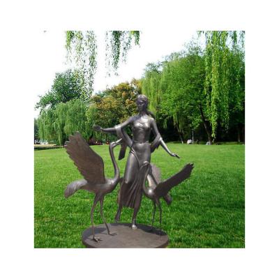 China Large Durable Modern Abstract Metal Arts Copper Woman And Swan Bronze Sculpture For Outdoor Decoration for sale