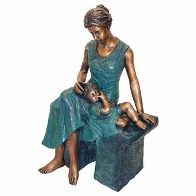 China Durable Modern Life Size Outdoor Mount Maternal Love Bronze Statue Sitting On Bench Copper Woman Girl Statue For Sale for sale