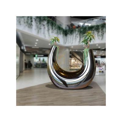 China New Design Durable Modern Abstract Mirror Polished Stainless Steel Flowerpot Sculpture For Garden Decoration for sale