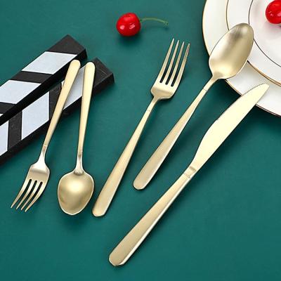 China Matte Gold Cutlery Set Restaurant 5PCS Stainless Steel Silverware Set Viable Flatware Sets Matte Polished Tableware Spoon Fork Knife for sale