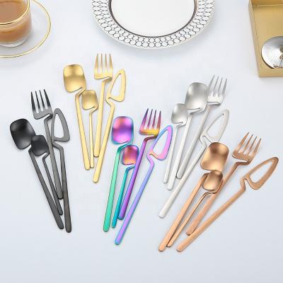 China Viable PVD Colored Hanging Cutlery Set Stainless Steel Flatware Rose Gold Spoons Forks Knives Set Matte Polished Gold Flatware Black for sale