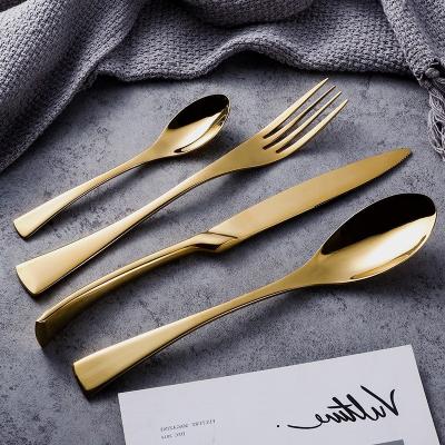 China Viable Luxury Flatware Set KAYA Stainless Steel Flatware Set KAYA High End Gold Silverware Gold Mirror Polished Stainless Steel Spoons Forks Knives Head Set for sale