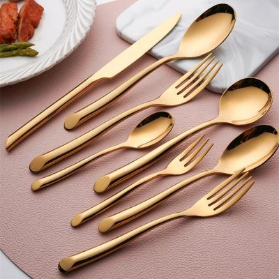 China Nordic Viable Premium 304 High Quality Tableware Wedding Flatware Gold Beveled Gold Stainless Steel Handle Mirror Gold Silverware Set for sale