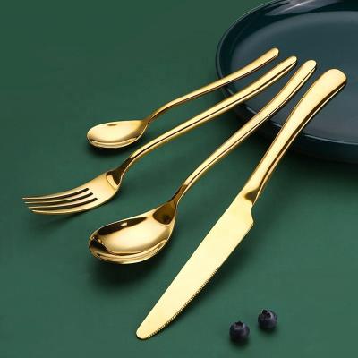 China Best Selling Viable Luxury Gold Silverware for Wedding Flatware Stainless Steel Cutlery Fork Knife and Spoon Gold Reusable Cutlery for sale