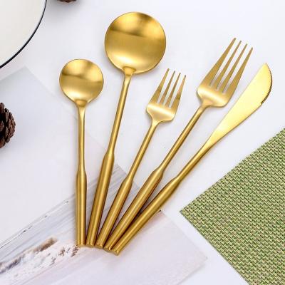 China Wedding Viable Luxury Gold Hotel Dinnerware Set Wedding Gold Flatware Fork Spoon Matte Dinnerware Set High Quality Steel PVD Gold Flatware Sets for sale