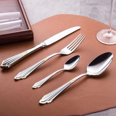 China Hotel Viable High Quality 304 Stainless Steel Flatware Sets Silver Mirror Polish Food Grade 304 Stainless Steel Spoon Knife Forks Cutlery Set for sale