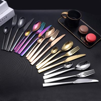 China 2022 Mirror Polished Square Handle Viable Classic Flatware Flatware Set Stainless Steel Master Hotel Fork Spoon Silverware Home Set for sale