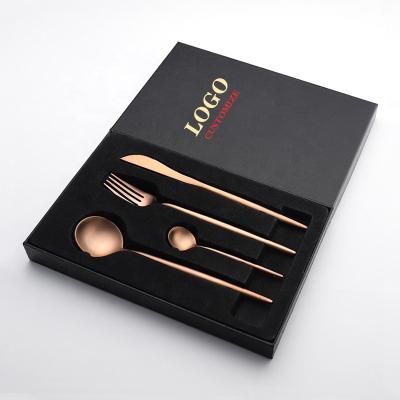 China Viable Custom Logo Cutlery Gift Set 18/10 Stainless Steel Silverware Spoons Fork Baroque Dinnerware Set 4pcs Rose Gold Flatware Sets for sale