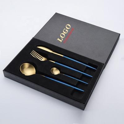 China Blue 18/10 Stainless Steel Silverware Sets Logo Cutlery Set Custom Viable Gift Set Spoons Forks Wedding Home Restaurant 4pcs Gold Flatware for sale