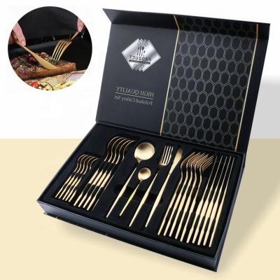 China Hot Seller 24pcs Viable Gold Matte Cutlery Set Modern 304 Stainless Steel Gold Silverware Home Flatware Gold Spoon and Fork Set for sale