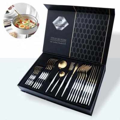 China White Gold Cutlery Set 24pcs Cutlery Set 24pcs Flatware Set 24pcs Stainless Steel Inox Stainless Steel Metal Cubiertos Metal Wedding Hotel Gift Box Matte Silverware for sale