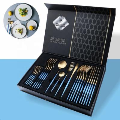 China 24 Piece Stainless Steel Cutlery Set Spoon Stainless Steel Wedding Blue Silverware Gold Flatware Cuttlery Set Spoon and Fork Set Stainless for sale