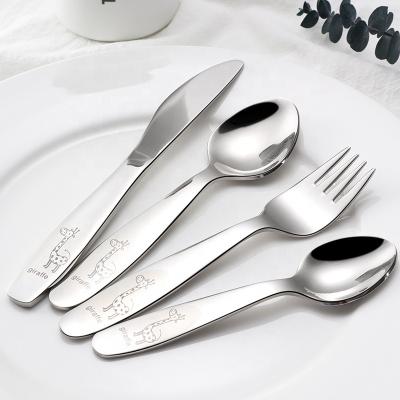 China Beautiful Minimalist Pattern Food Grade 18/10 Stainless Steel Kids Cutlery Set Baby Kids Spoon High Quality Fork Set Premium Flatware Sets for sale