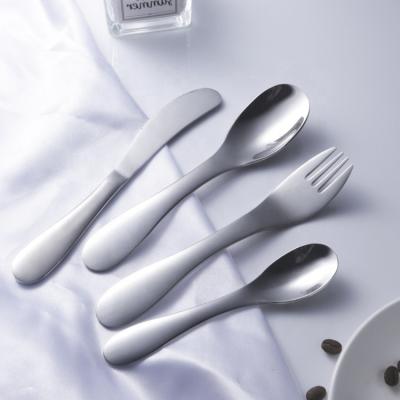 China Baby 18/10 Stainless Steel Kids Cutlery Set Food Grade Minimalist High Quality Children's Cutlery Spoon Fork and Knife Silver Flatware Sets for sale