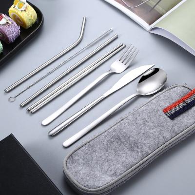 China Korean Amazon Success Sustainable 304 Stainless Steel Travel Cutlery Set With Case Eco PVD Cutlery Portable Camping Straws With Bag for sale