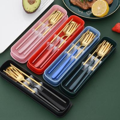 China Viable Custom Logo Outdoor Cutlery Travel Camping Portable Cutlery Set With Case Stainless Steel Flatware Plastic Wheat Box Spoon Fork for sale