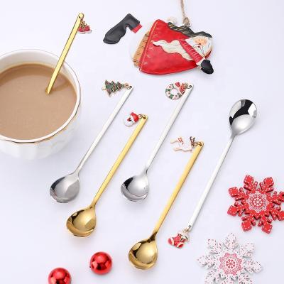 China Christmas Decoration Food Grade 304 Stainless Steel Gold Metal Tea Spoon Sustainable Luxury Gift Set Silver Dessert Spoon For Coffee Honey for sale