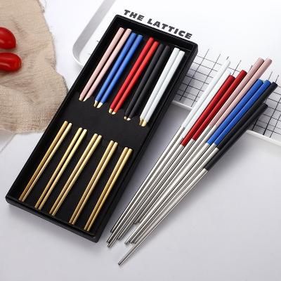 China Viable Color Handle Stainless Steel Chinese Chopstick Sets Custom Logo Metal Mirror Polished Chopsticks High Quality Chop Stick for sale