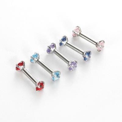 China Fashion Stainless Steel Zircon Barbell Double Piercing Tragus Cartilage Internal Threading Earrings for sale