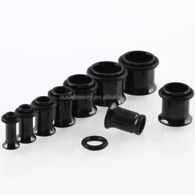 China New Styles Stainless Steel PVD 316L Black Surgical Steel Single Horn Flesh Tunnels With Rubber O Ring for sale