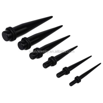 China Black Steel Bar Acrylic Stainless Taper Earrings Acrylic Ear Studs Fake Piercing for sale