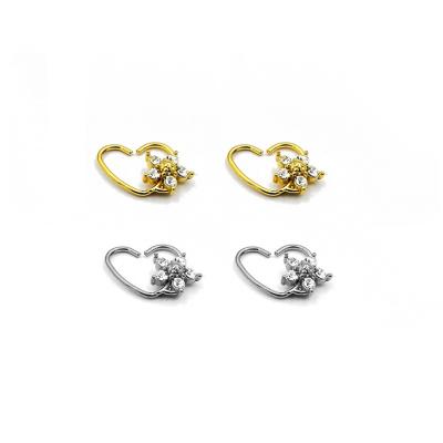 China Stainless Steel Flower Zircon Stone Stainless Steel Heart Shape Fake Piercing Nose Ring for sale