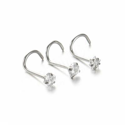 China Wholesale 316L Stainless Steel CZ Nose Piercing Body Jewelry Screw Nose Surgical Steel Pin for sale