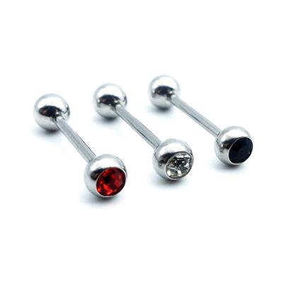 China Hot Sale 316L Stainless Steel CZ Nipple Piercing Crystal Barbell Tongue Piercing for sale