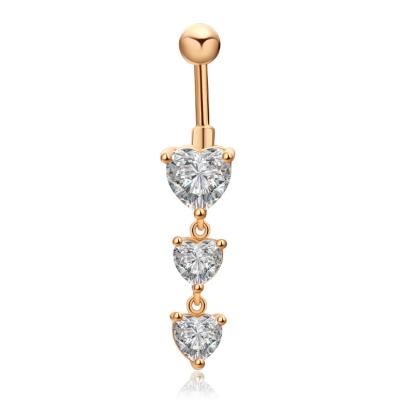 China Stainless Steel Zircon Crystal Dangle Heart Piercing Navel Belly Button Ring for sale