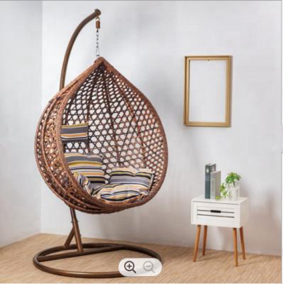 China Modern Indoor Outdoor Egg Shaped Patio Swing Chair Garden Rattan Patio Swing Egg Shaped Hanging Chair With Stand for sale