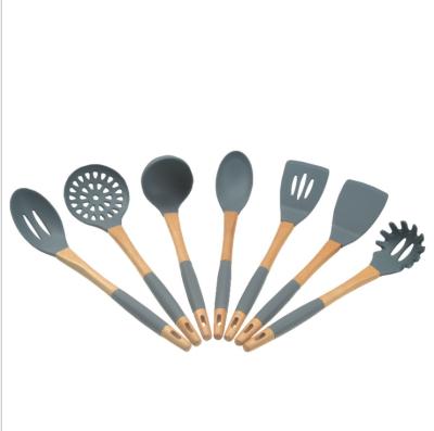 China Minimalist hot selling six pcs set of silicone heat resistant wooden handle non stick cooking utensils set for sale