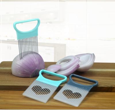 China Wholesale Viable Kitchen Instruments Stainless Steel Vegetable Fruit Potato Lemon Onion Holder Hand Held Slicer for sale