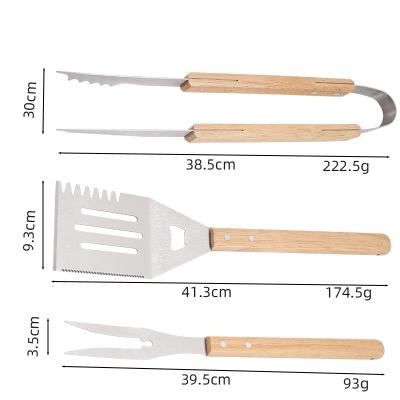 China Eco-friendly Easily Cleaned Stainless Steel Barbecue Tools Spatula Tongs Fork 3pcs For Camping for sale