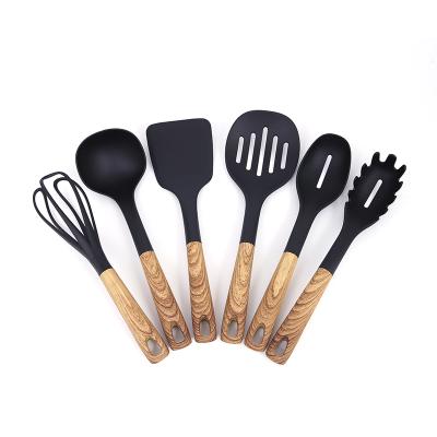 China 2021 Minimalist Good Quality Wooden Grain Handle Pattern Kitchen Daily Life Instruments Nylon Kitchen Utensil Set With 6 Pcs for sale