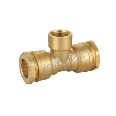 China DIN8076 Copper Brass Female Tee Compression Coupling For PE Pipe DW619 for sale