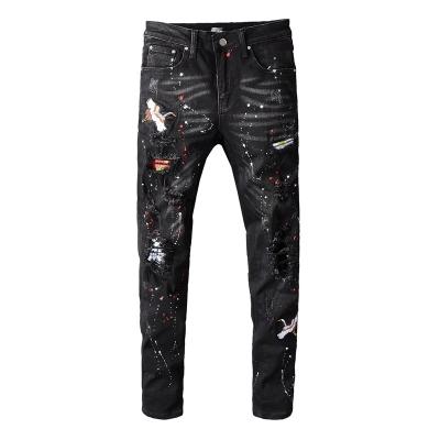 China Friend Viable Stock Original Black Man Branded Breeches Ripped Denim For Men for sale