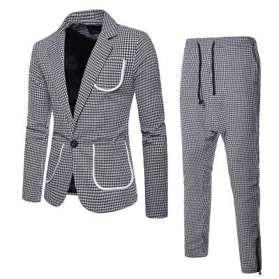 China Anti-Shrink Houndstooth One Button Mens Lapel Suit Men's Casual Suit Men's Two Piece Suit for sale