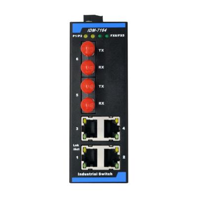 China IDM-7164-ST 2FX+4FE 6-Ports 10/100M Industrial Ethernet Optical Switch ST Double Fiber 1.6G for sale