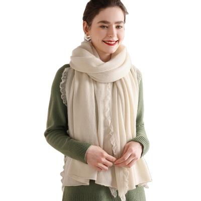 China Cashmere Wholesale Customized Good Quality White Ladies Lace Up Cashmere Scarf for sale