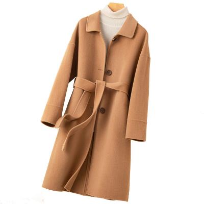 China Keep Warm Ladies Womens Winter Coats Woolen Womens Jackets And Coats Mid Length With Laces for sale