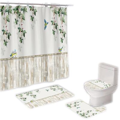 China Sustainable Customized 3D Digital Printing Rustproof Waterproof Bathroom Bath Covers Shower Curtain Set for sale